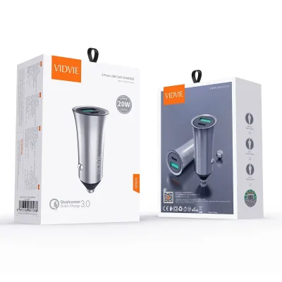 Cargador USB Premium de aluminio para carro, 3A, tipo C Universal 30W carga rápida VIDVIE CC517C
